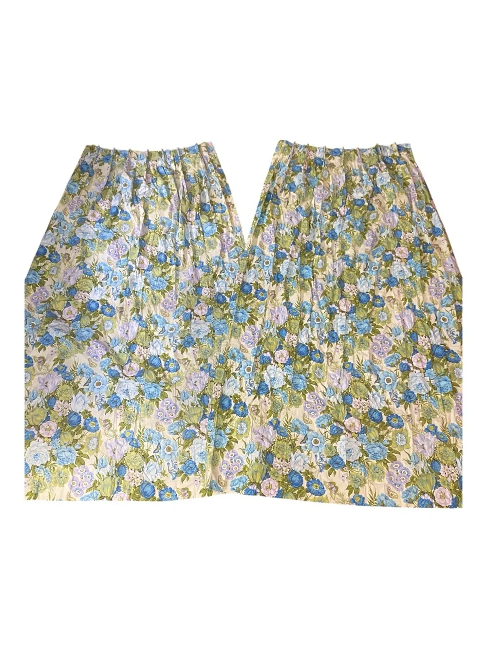 Vintage Permanent Press Pinch Pleat MCM Floral Butterfly Long Curtains Set Of 2